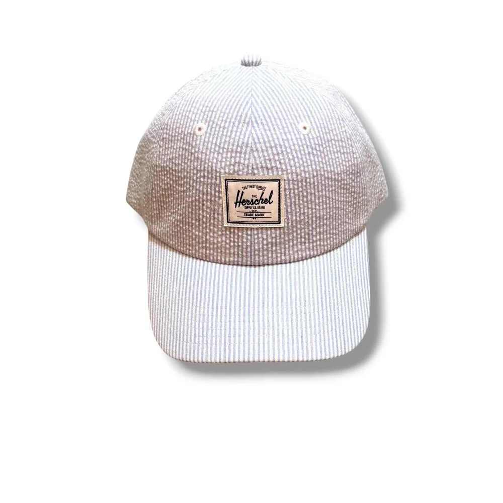 Herschel Supply Co Hat Unisex OS Blue White Seersucker Stripe Strapback Cap NWOT